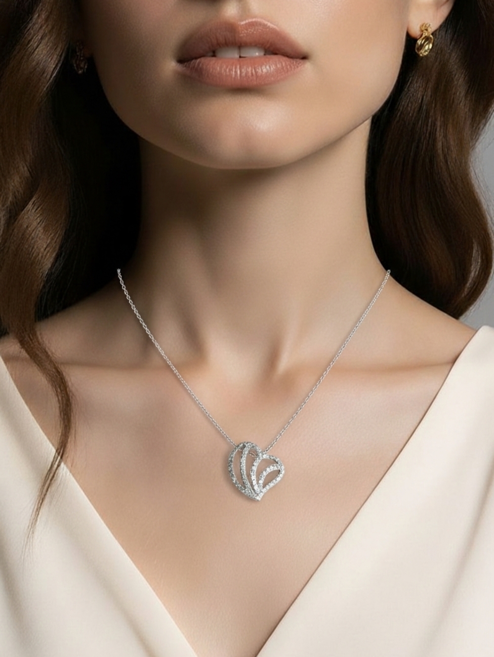NEW Puffy heart pendant necklace cz sterling silver